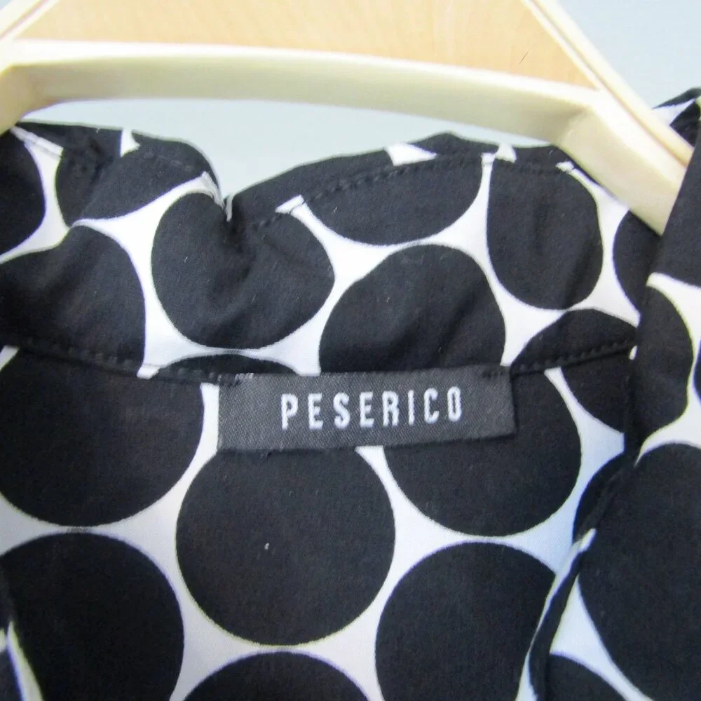 PESERICO Italy Black & White Polka Dotted Cotton Dress & Belt--Size 46/10 - Picture 2 of 5